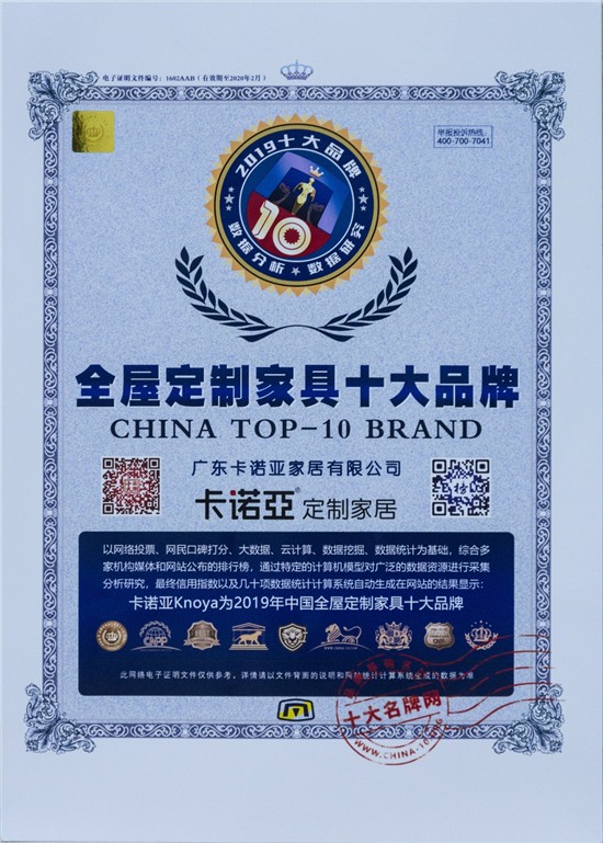 卡諾亞榮膺“全屋定制家具十大品牌” 卡諾亞榮膺“全屋定制家具十大品牌”